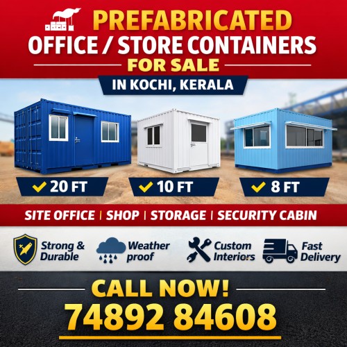Prefabricated Office Container for Sale in Kochi | Store & Site Cabin 20ft 10ft 8ft